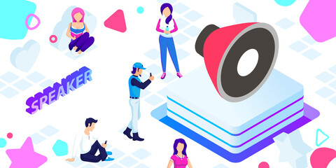 Speaker isometric design icon. Vector web illustration. 3d colorful concept