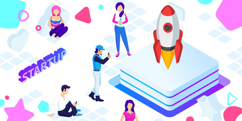 Startup isometric design icon. Vector web illustration. 3d colorful concept