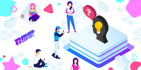 Think isometric design icon. Vector web illustration. 3d colorful concept
