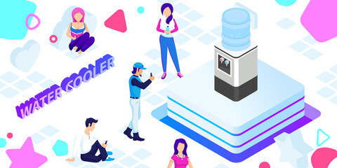 Water cooler isometric design icon. Vector web illustration. 3d colorful concept