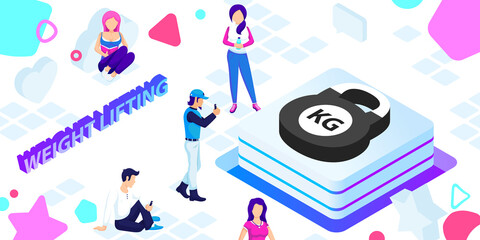 Weight Lifting isometric design icon. Vector web illustration. 3d colorful concept