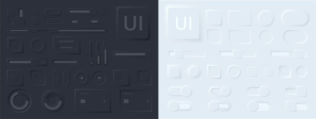Neuorphism buttons collction. Neumorphism User interface design set. Neumorphism UI UX icons set. User interface elements for apps. Neumorphic buttons collection. Vector graphic.  - obrazy, fototapety, plakaty