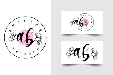 Initial letter AB, flower handwriting logo design, vector logo for women beauty, salon, massage, cosmetic or spa brand.