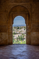Views of the city of granada from a window of the Alhambra