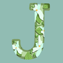 The letter "J". Can be used for various web resources. Floral print will decorate any design. Decorate your magazine, book or any web resource with this beautiful letter.