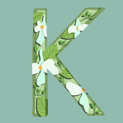 The letter "K". Can be used for various web resources. Floral print will decorate any design. Decorate your magazine, book or any web resource with this beautiful letter.