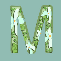 The letter "M". Can be used for various web resources. Floral print will decorate any design. Decorate your magazine, book or any web resource with this beautiful letter.