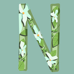 The letter "N". Can be used for various web resources. Floral print will decorate any design. Decorate your magazine, book or any web resource with this beautiful letter.