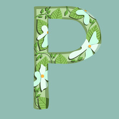 The letter "P". Can be used for various web resources. Floral print will decorate any design. Decorate your magazine, book or any web resource with this beautiful letter.