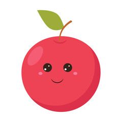 Red apple with kawaii eyes Flat design vector illustration of red apple on white background