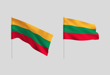 Lithuania flags. Set of national realistic Lithuanian flags.