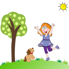 Niña feliz con su perro.