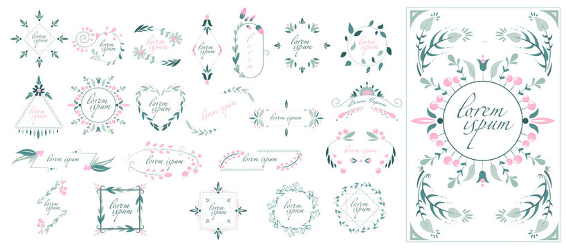Collection of geometric floral frames. Modern Minimalistic and Floral templates for Invitation cards. Trendy Line drawing, lineart style. Vector illustration