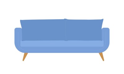 Blue sofa, front view. Furniture element for interior design. vector illustration in flat style