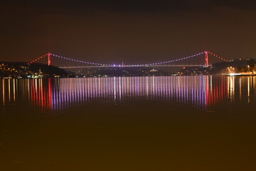 Fatih Sultan Mehmet Bridge at night. Istanbul / Turkey
