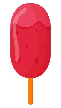 Delicious colored ice cream on a stick with pieces of fruit. A juicy summer element for the design. Vector image on a white isolated background