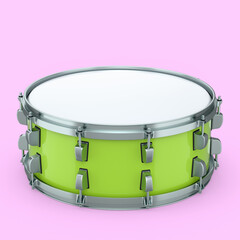 Realistic drum on pink background. 3d render concept of musical instrument