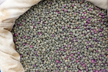 Unpackaged okra seeds sold in cloth bags in seed shops, a large amount of organic okra seeds,