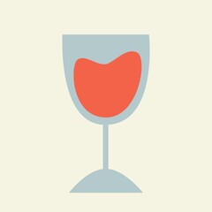 Obraz na płótnie Canvas Red wine in a glass goblet on a light background. Flat design, hand drawn cartoon, vector illustration. Template for printing.
