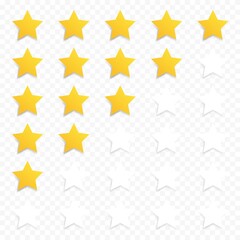 Five stars rating concept vector illustration. Customer feedback concept signs, symbols. Transparent. Web template. User interface.Vector white isolated five stars template. Vector graphic EPS 10
