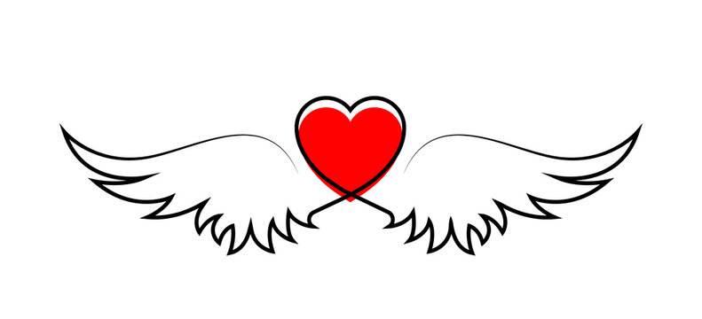 Heart with wings black line icon isolated on white background. Winged nubes. Winged heart line icon. Love and romance concept. Valentine's day. Vector graphic. EPS 10