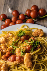 pasta tomatoes and shrimps italian cuisine delicious