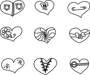 Hand drawn cartoon heart set. Cute hearts for kids childern design. Pencil sketch drawings. Vector illustration.