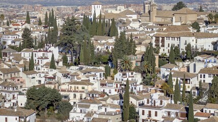 Fototapeta na wymiar vue aérienne de Grenade en Andalousie et du quartier de l'Albayzin (Albaicin) quartier de la ville blanche dans le sud de l'Espagne