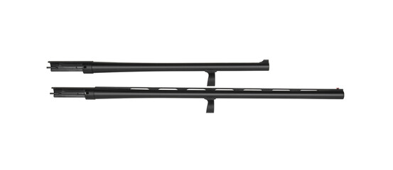 Spare part for gun repair. 12 gauge shotgun barrel isolated on a white back.