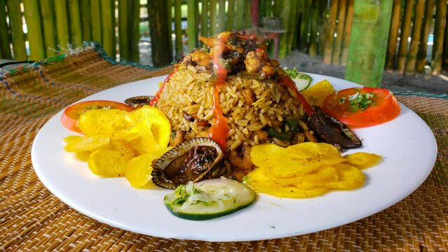 steaming hot rice with shellfish is the best. 4k food video