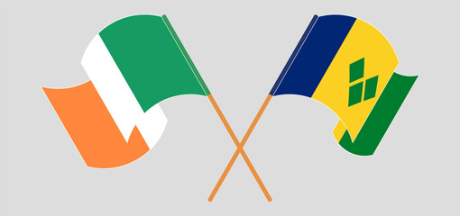 Crossed flags of Ireland and Saint Vincent and the Grenadines. Official colors. Correct proportion