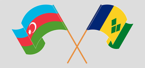 Crossed flags of Azerbaijan and Saint Vincent and the Grenadines. Official colors. Correct proportion