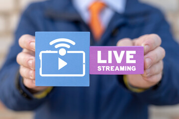 Concept of live streaming social media web network. Broadcast online stream video and music....