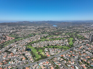 Aerial view of villas with mountain in background in South California, USA