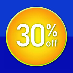 Offer tag. Percent off. Discount for big sale. Blue and yellow label.