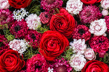 Composition of red and white flowers
