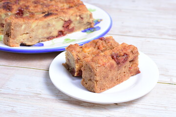 Fluffy bread cake with guava flavor on wooden background