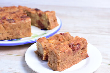Fluffy bread cake with guava flavor on wooden background