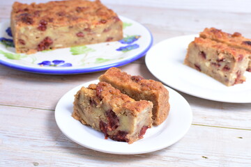 Fluffy bread cake with guava flavor on wooden background