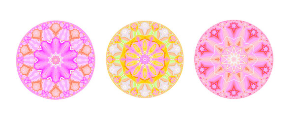 Three round decorative ornaments. Painted patterns.