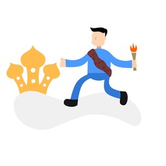 Vector illustration of Islamic boy going to mosque. Children run carrying torches. Perfect for Islamic logos and poster designs.