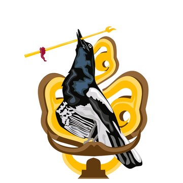 Kacer bird vector graphic illustration. Perched holding the stick of war. suitable for bird team logo design.