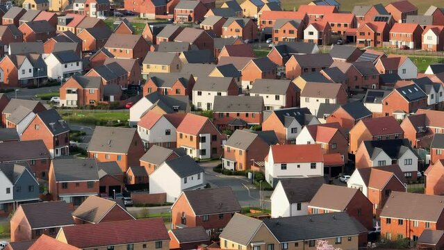 Houses and Homes on a UK New Build Estate Seen From The Air