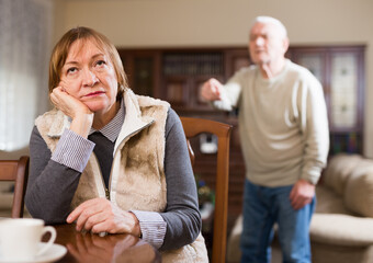 Obraz na płótnie Canvas Annoyed elderly couple having conflict at home