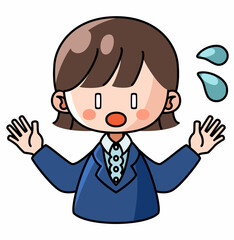 あわあわと慌てるスーツ姿の女性のイラスト