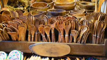 a Wooden kitchen utensils exhibition