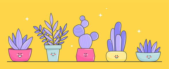 Funny succulents plants set