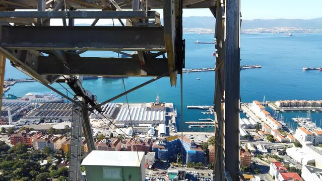 POV from Gibraltar cable car, passing the mid station