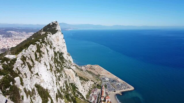 Gibraltar overview.  In sunshine. Slight pan right to La Linea