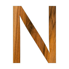 Letter N in wood texture - White background